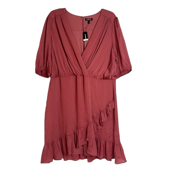 Express Ruffle Faux Wrap Dress Mauve Pink NWT - Picture 1 of 7